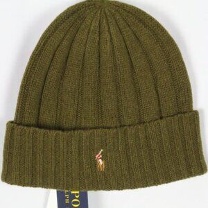 Polo Ralph Lauren Men's Cuffed Beanie Olive Green Multi Color Pony Wool Blend